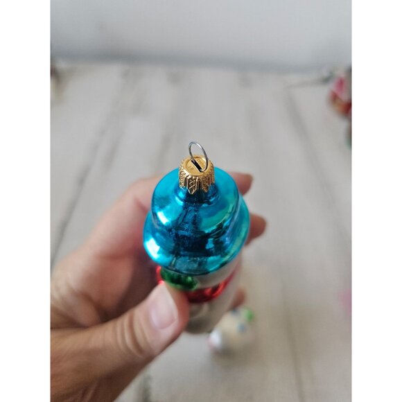 Vintage glass snowman Columbia blue green red Xmas tree - Picture 5 of 13